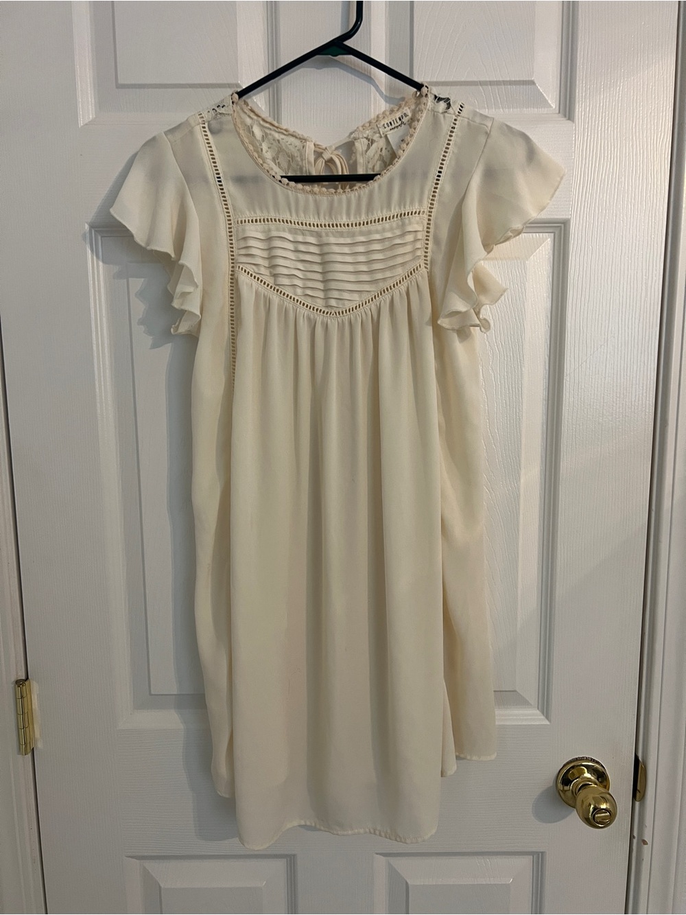 Romantic Cottagecore Lace Pintuck Flutter Sleeve Ivory Blouse‎ Medium